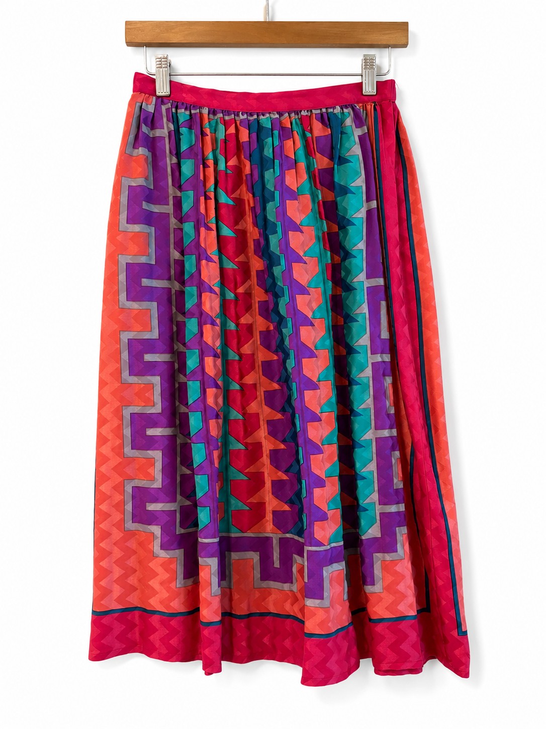 Vintage Southwestern Geometric Print Midi Skirt Bright Multicolor Aztec Full