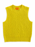 Guest in Residence 100% Cashmere Cable Knit Sweater Vest Yellow Crewneck Sleeveless