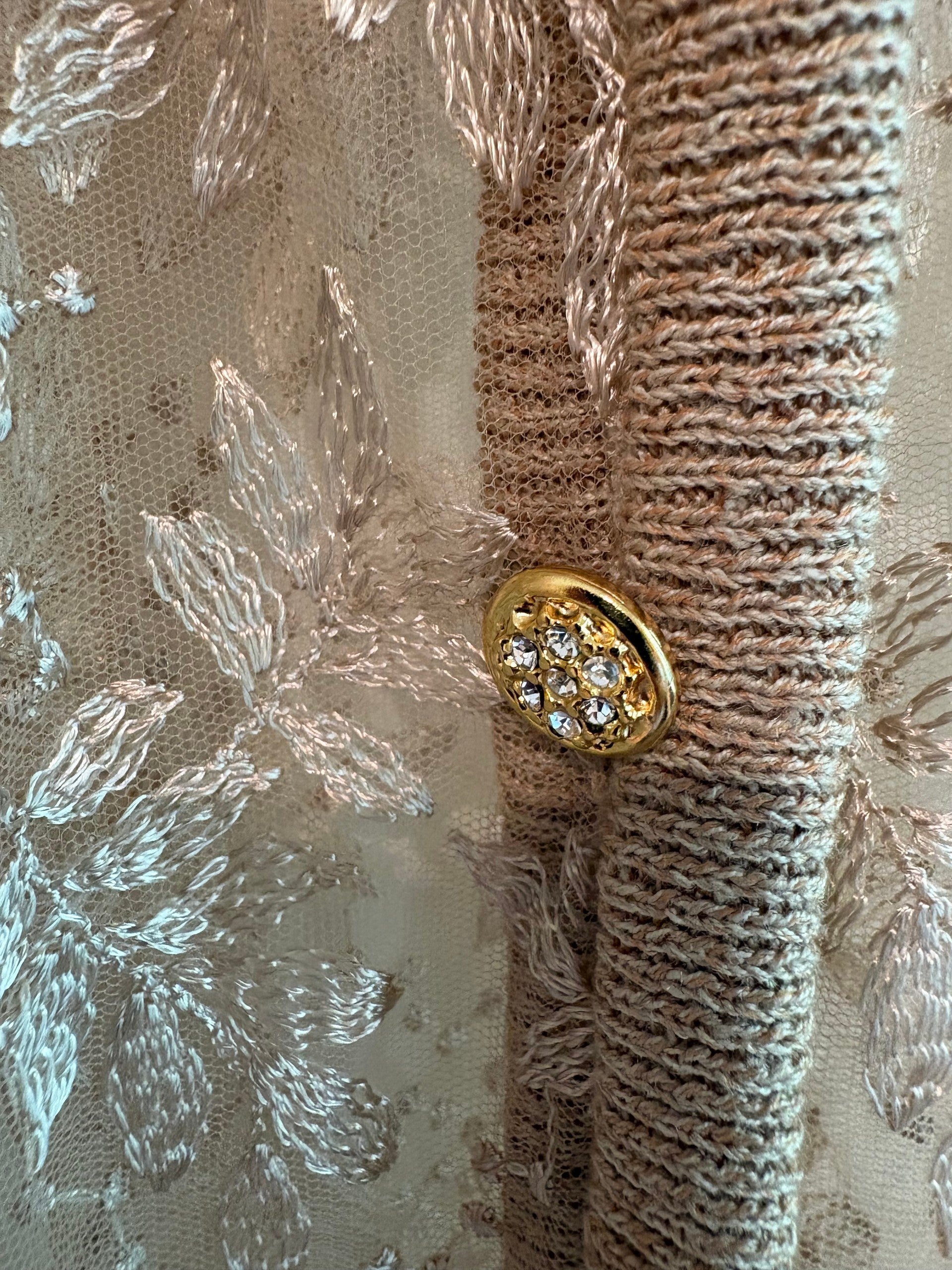 Vintage Valentino Boutique Sheer Floral Lace Hooded Blouse Jacket Gold Buttons
