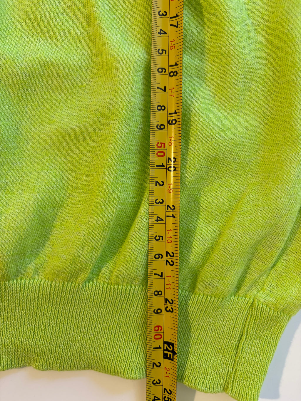 Geospirit Lime Green Short Sleeve Knit Top Embroidered "Concielo Blue Limpida"