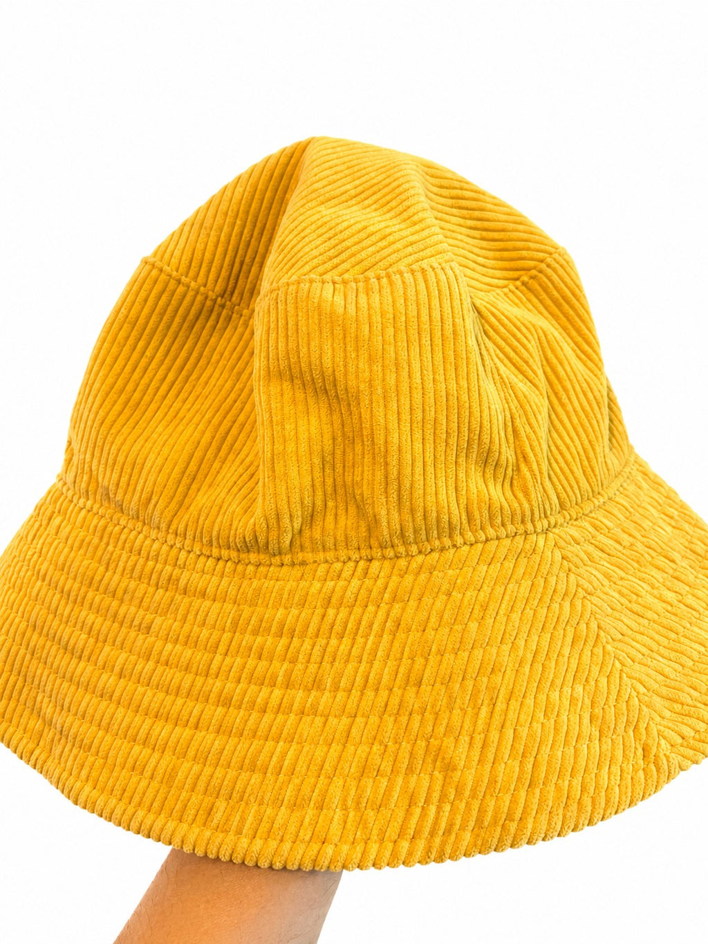 Corduroy Bucket Hat Yellow "Let's Be Friends" Embroidered Wide Brim Sun Hat