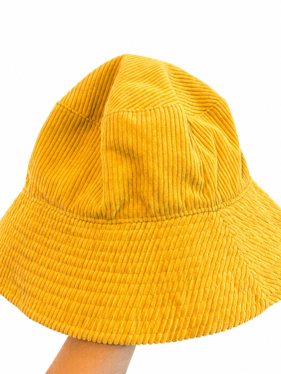 Corduroy Bucket Hat Yellow "Let's Be Friends" Embroidered Wide Brim Sun Hat