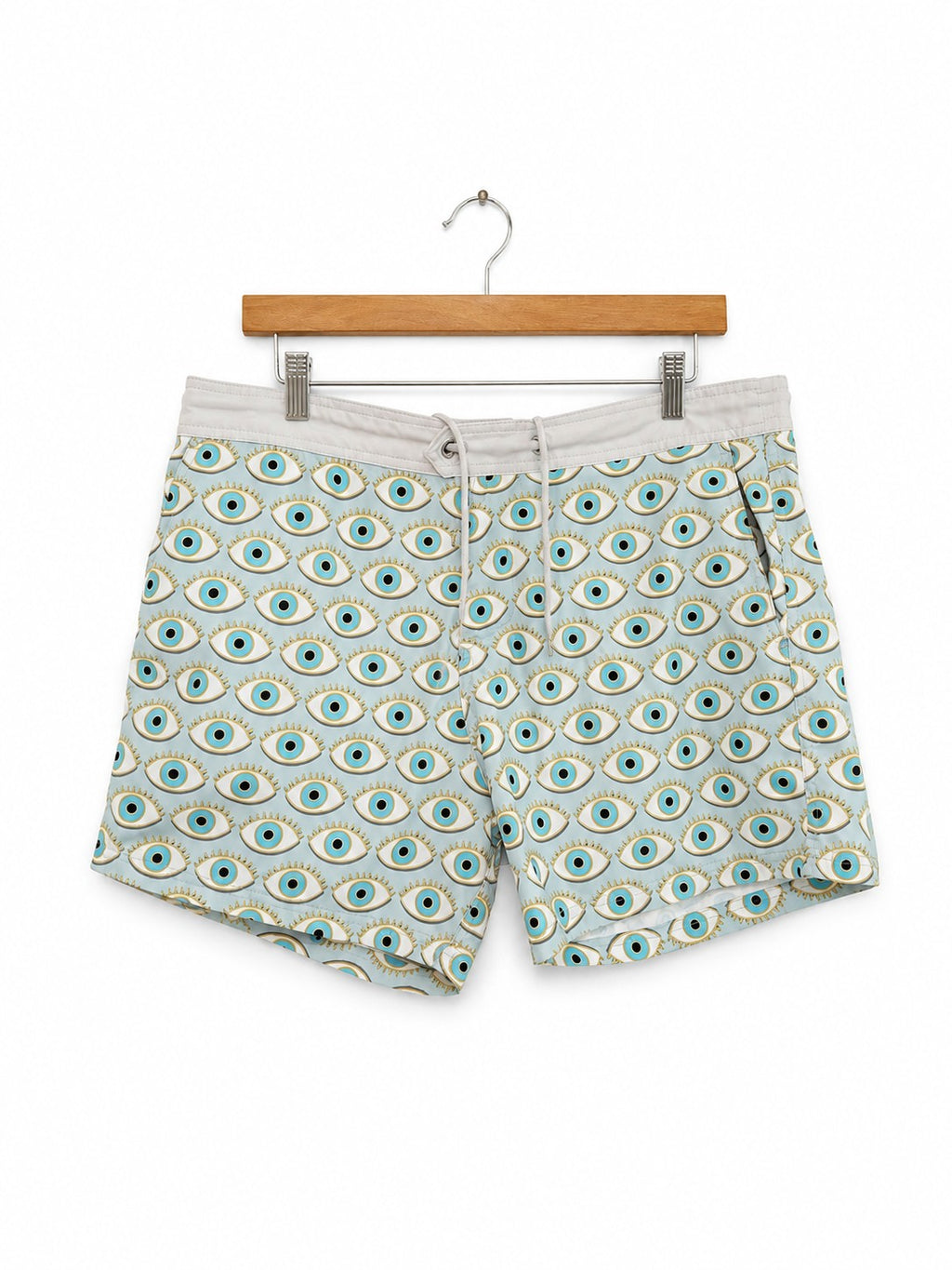 Men's Swim Trunks Light Blue Evil Eye Print Drawstring Board Shorts Beach Pool