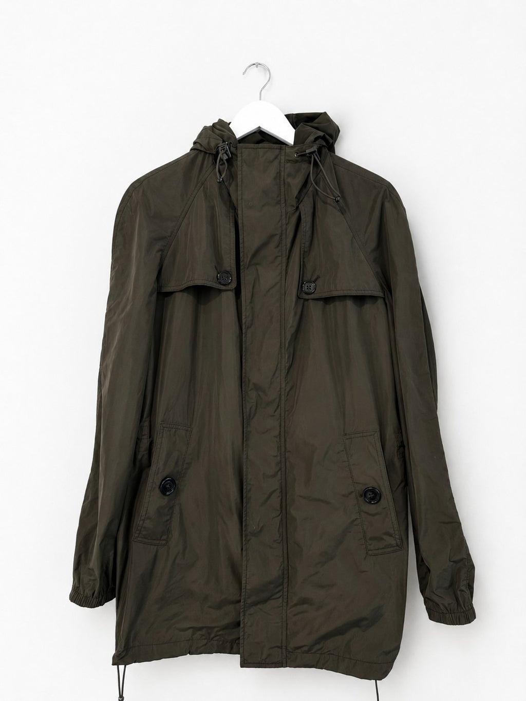 Burberry London Womens Hooded Parka Lightweight Rain Jacket Olive Nova Check