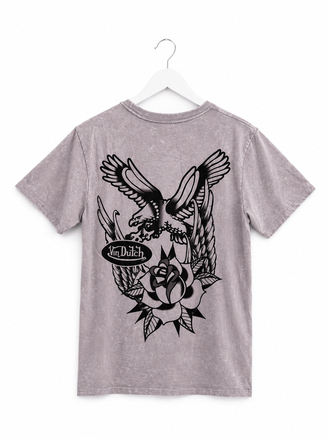 Von Dutch Eagle Rose Tattoo Graphic Tee Purple Acid Wash Y2K T-Shirt