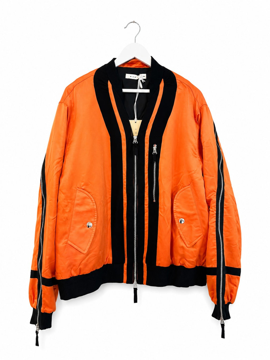 mnml Orange & Black Zip-Detail Satin Bomber Jacket Men's XXXL Oversized