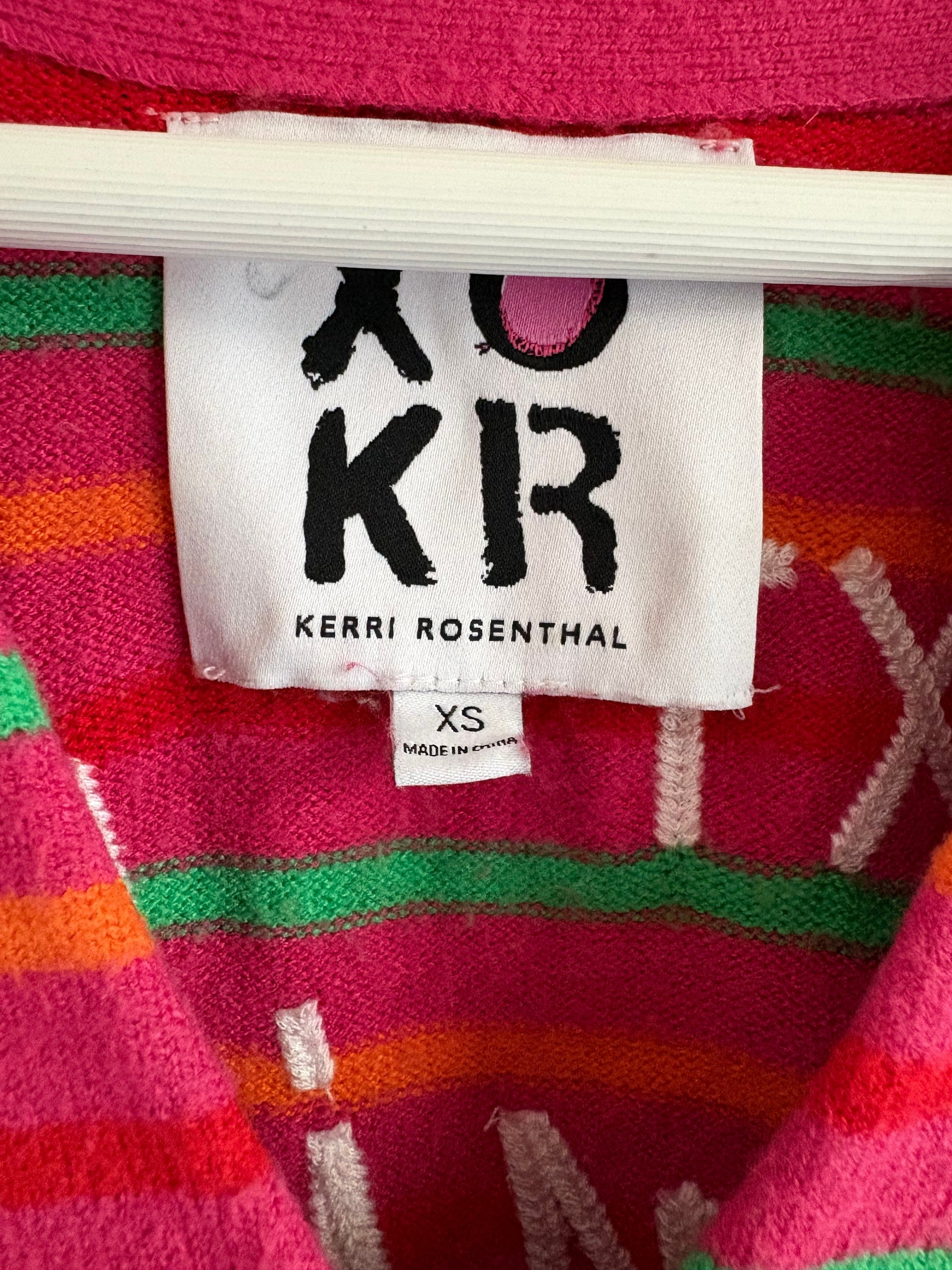 XO KR Kerri Rosenthal Pink Striped V-Neck Sweater Heart Button Cuffs Womens
