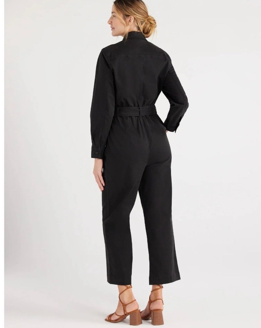 Free Assembly Women's Black Belted Utility Jumpsuit Long Sleeve Wide Leg Size M