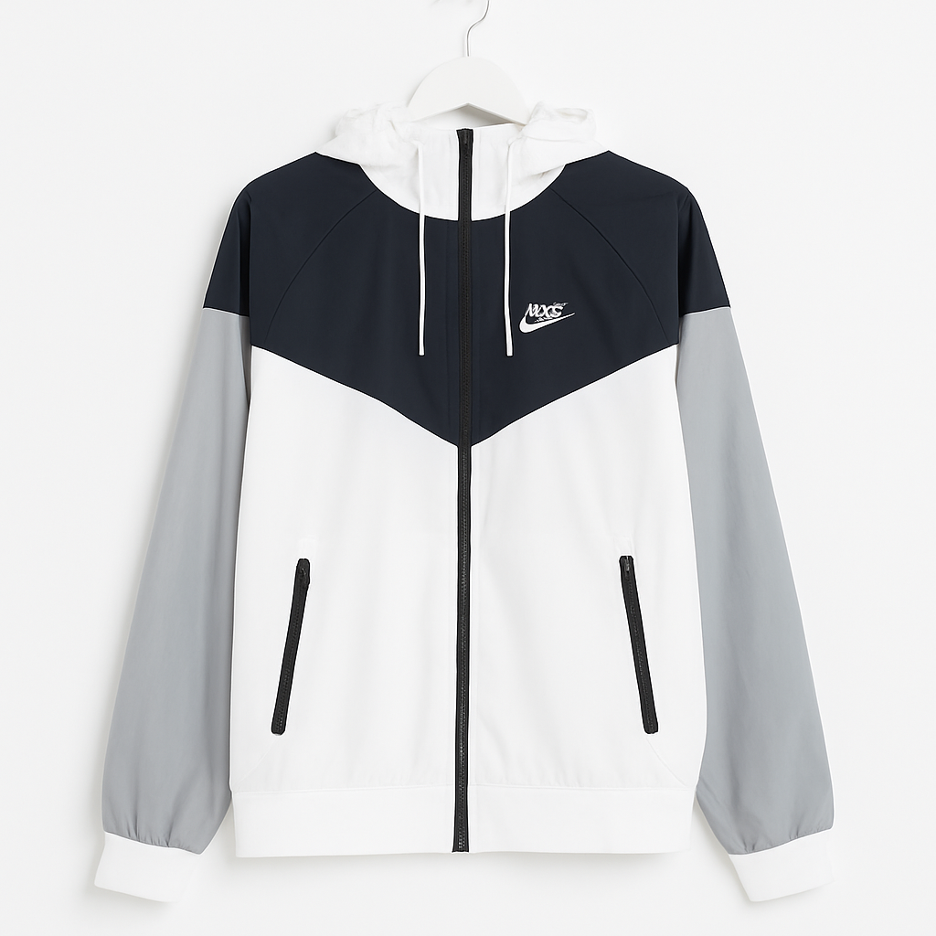 Nike Sportswear Windrunner Hooded Jacket White Navy Gray Full Zip Windbreaker