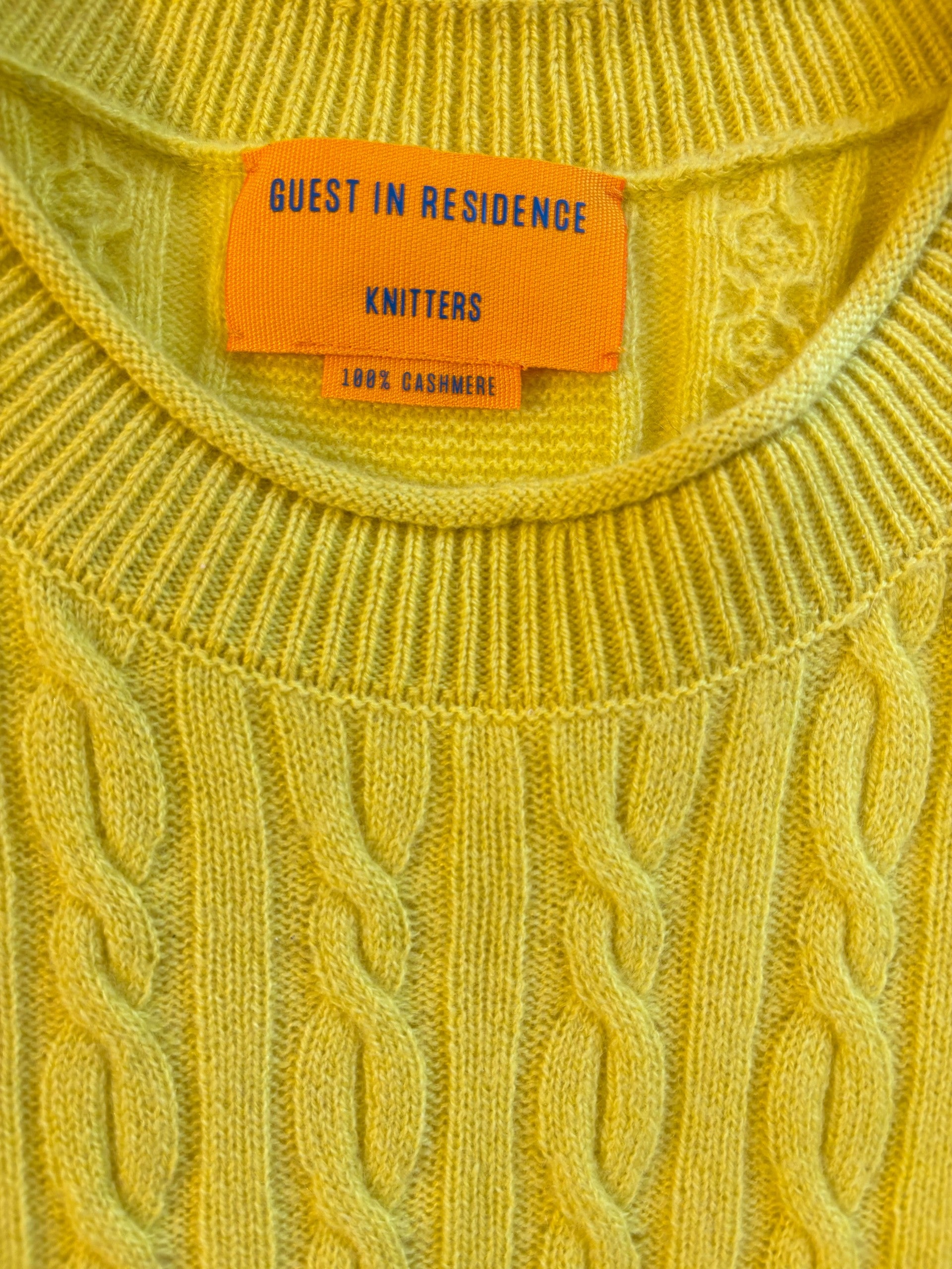 Guest in Residence 100% Cashmere Cable Knit Sweater Vest Yellow Crewneck Sleeveless