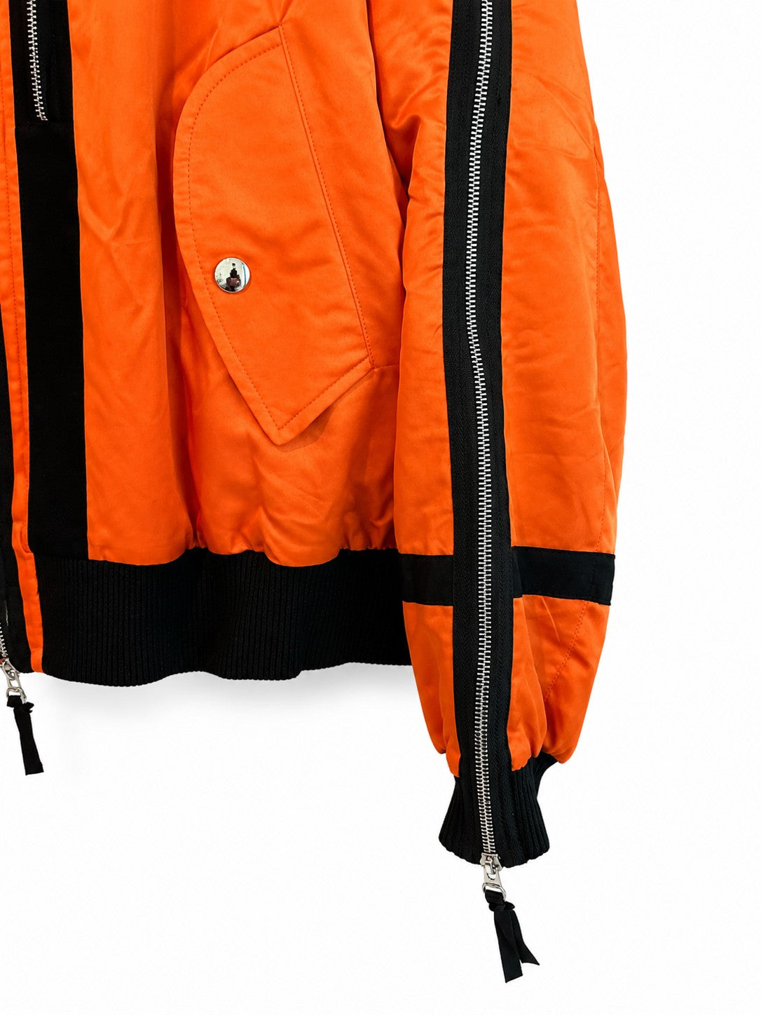 mnml Orange & Black Zip-Detail Satin Bomber Jacket Men's XXXL Oversized