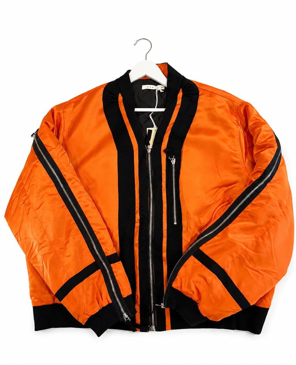 mnml Orange & Black Zip-Detail Satin Bomber Jacket Men's XXXL Oversized