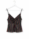 Women's Rainbow Striped Sequin V-Neck Cami Party Top Adjustable Straps