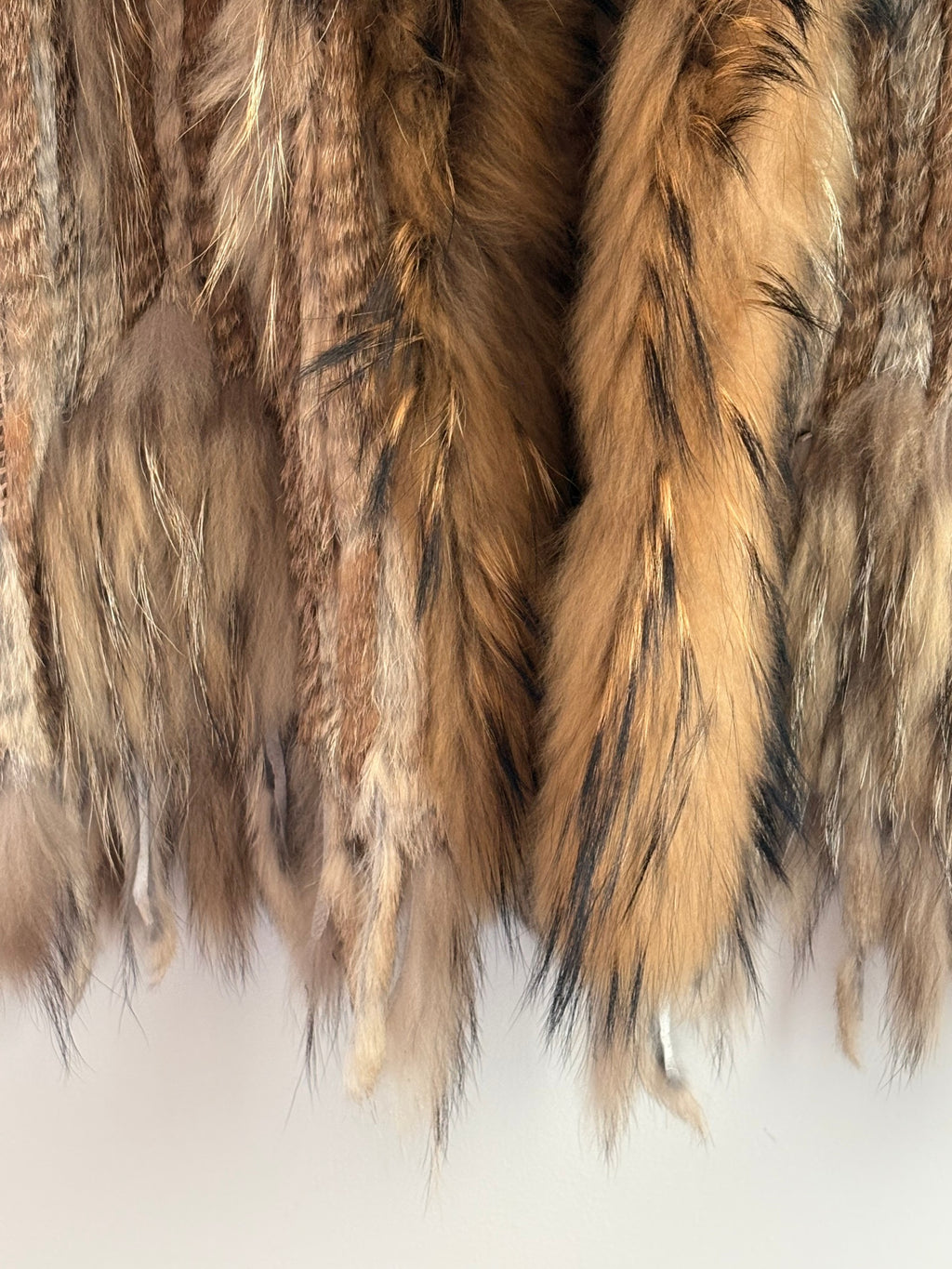 Knitted Rabbit Fur Vest w/ Raccoon Fur Trim Collar Brown Sleeveless Gilet