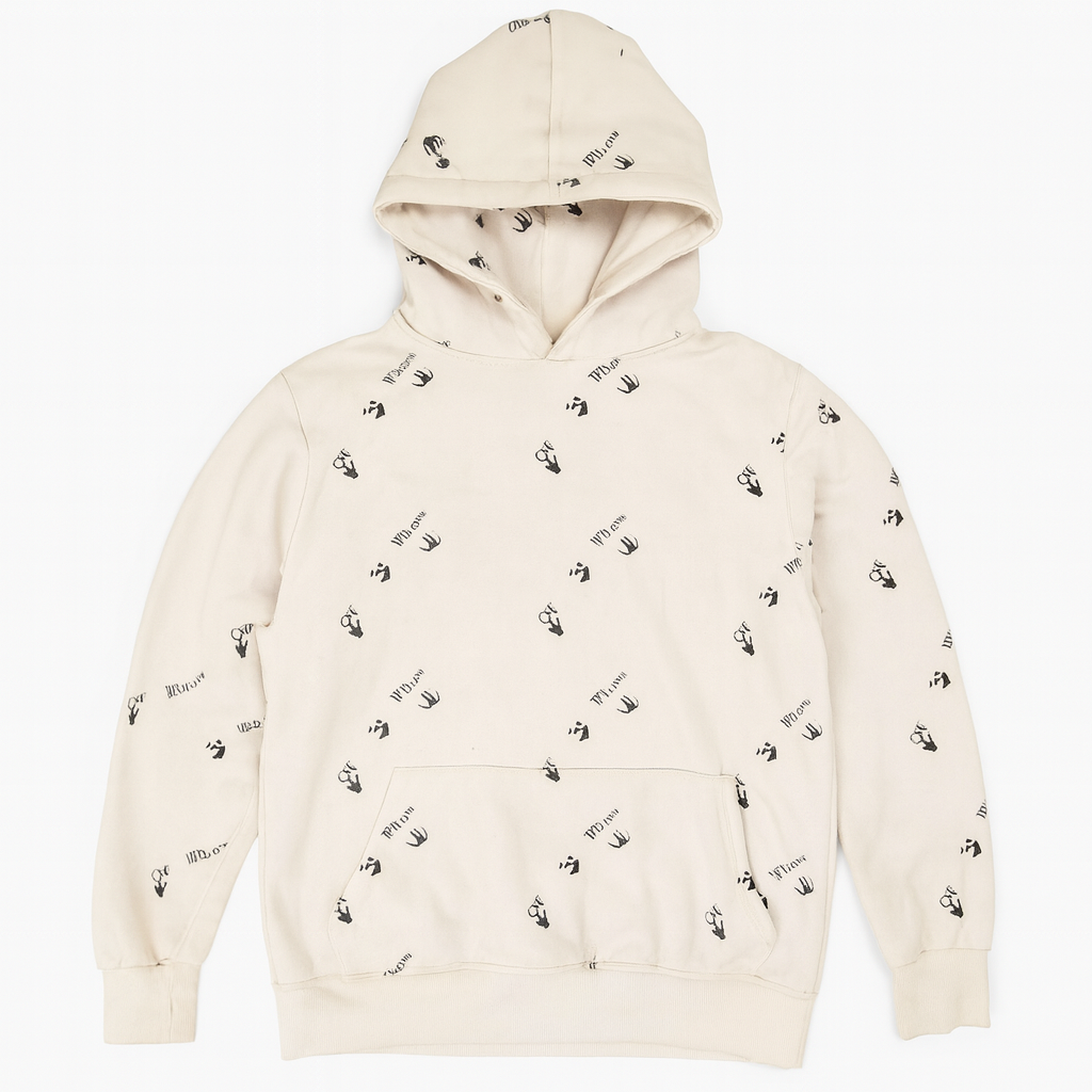 Off-White c/o Virgil Abloh All-Over Logo Hoodie White Hand Print Pullover