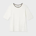 Paul Smith Women's Cream T-Shirt Signature Stripe Ringer Neck Short Sleeve Tee