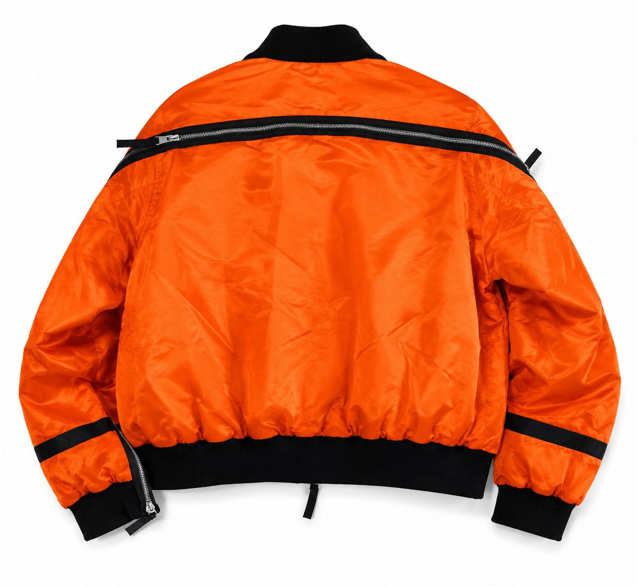 mnml Orange & Black Zip-Detail Satin Bomber Jacket Men's XXXL Oversized