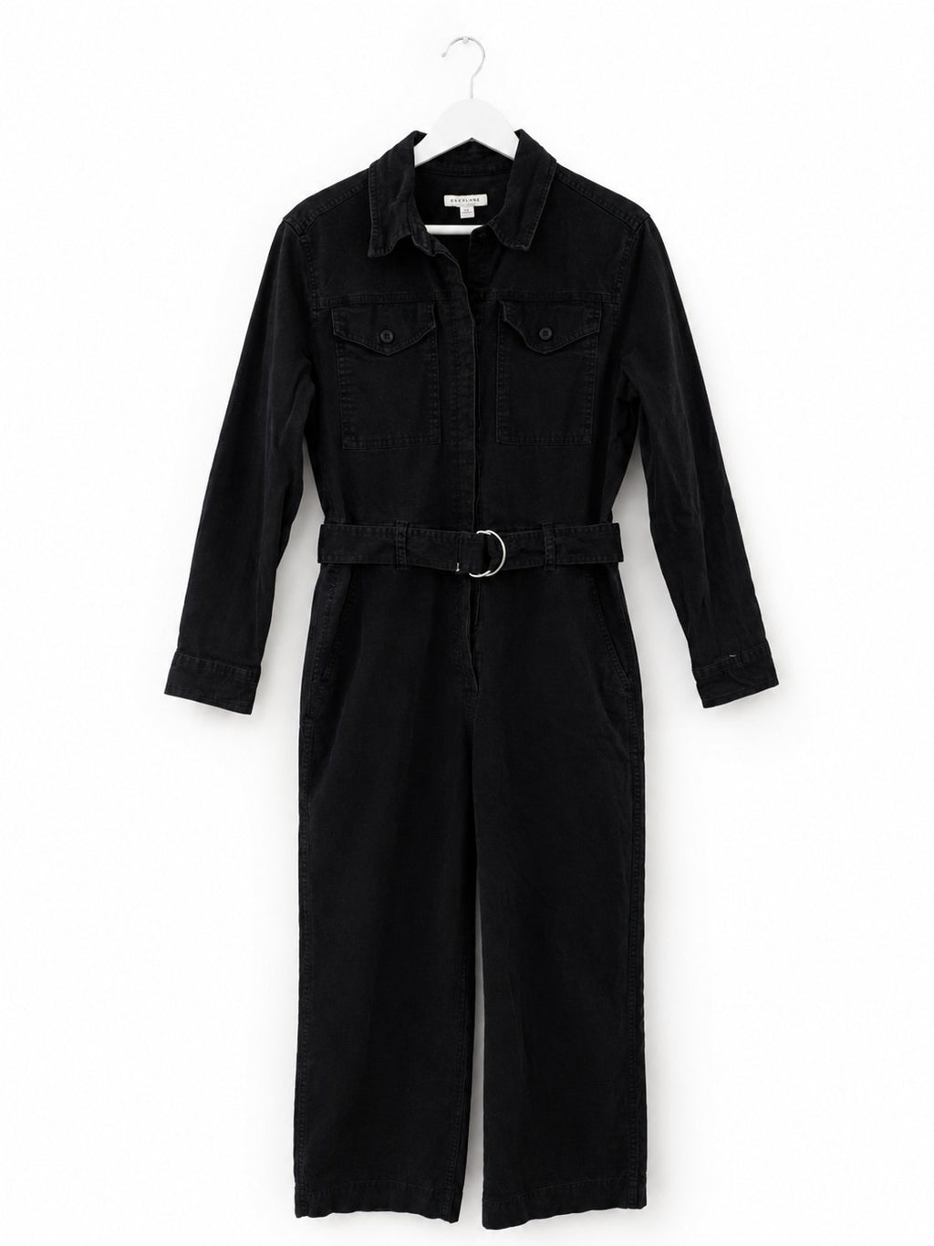 Free Assembly Women's Black Belted Utility Jumpsuit Long Sleeve Wide Leg Size M