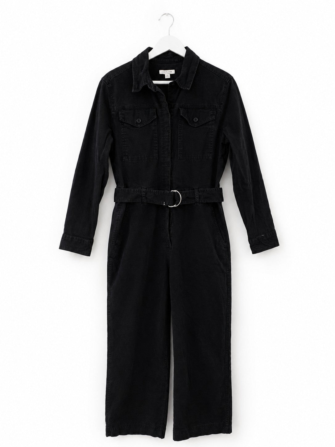 Free Assembly Women's Black Belted Utility Jumpsuit Long Sleeve Wide Leg Size M