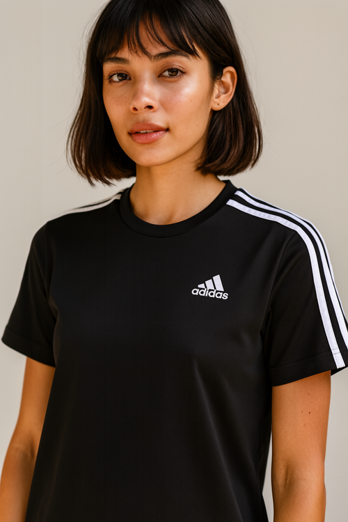 adidas 3-Stripes Essentials Tee Black White Short Sleeve Crewneck T-Shirt Size S