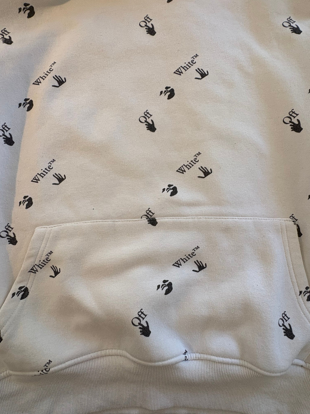 Off-White c/o Virgil Abloh All-Over Logo Hoodie White Hand Print Pullover