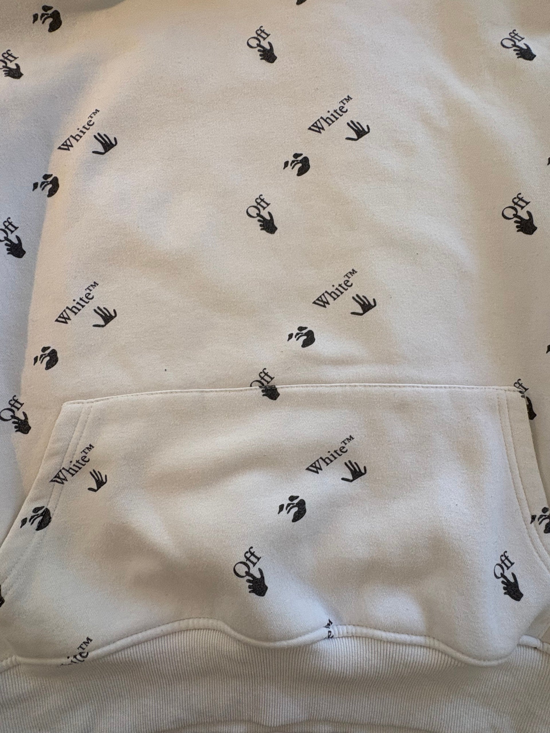 Off-White c/o Virgil Abloh All-Over Logo Hoodie White Hand Print Pullover