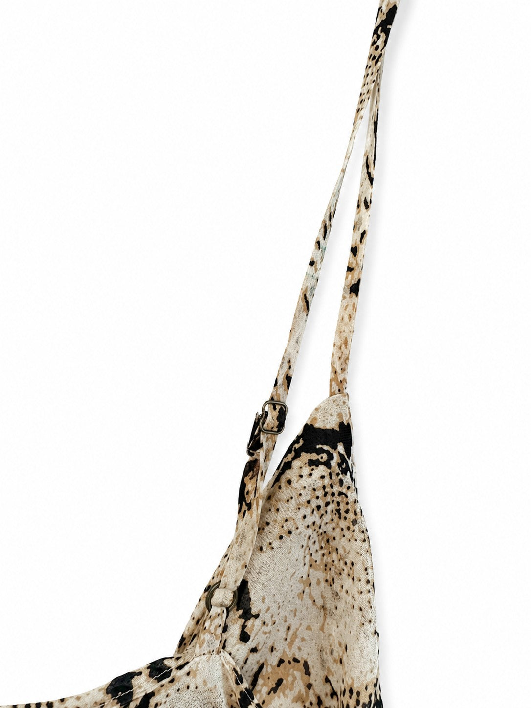 Snake Print Cowl Neck Slip Dress Midi Adjustable Straps Bias Cut Beige Black