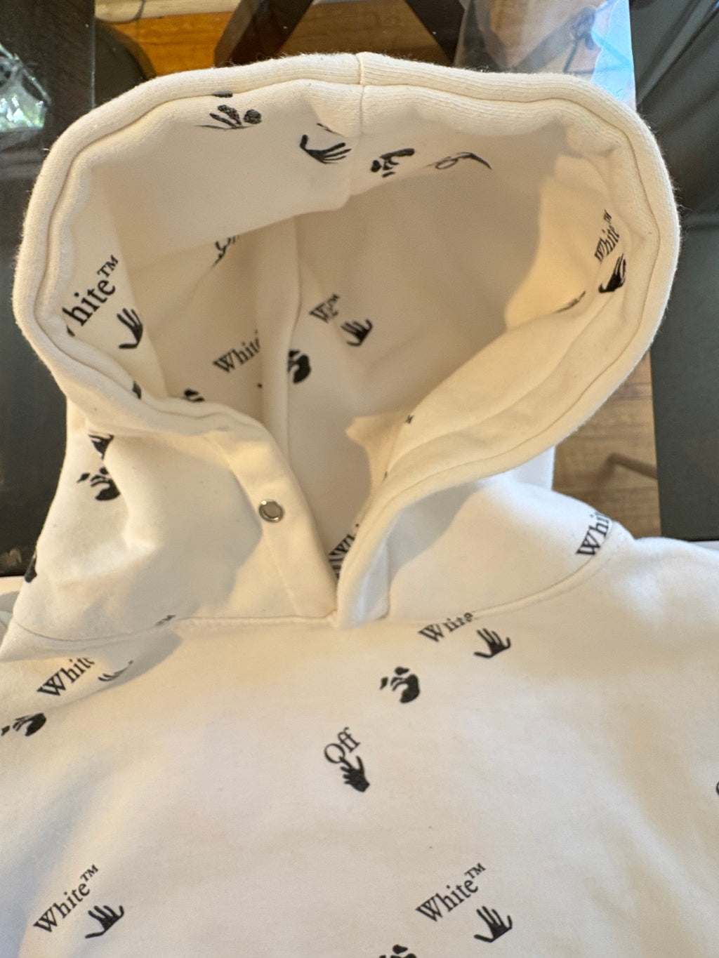Off-White c/o Virgil Abloh All-Over Logo Hoodie White Hand Print Pullover