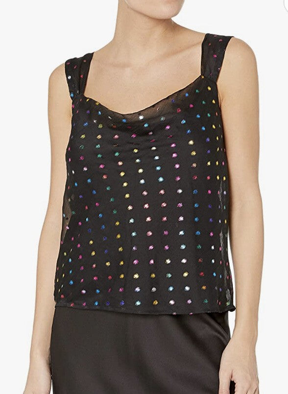 Ali & Jay Los Angeles Black Sheer Chiffon Rainbow Metallic Dot Tie-Shoulder Top
