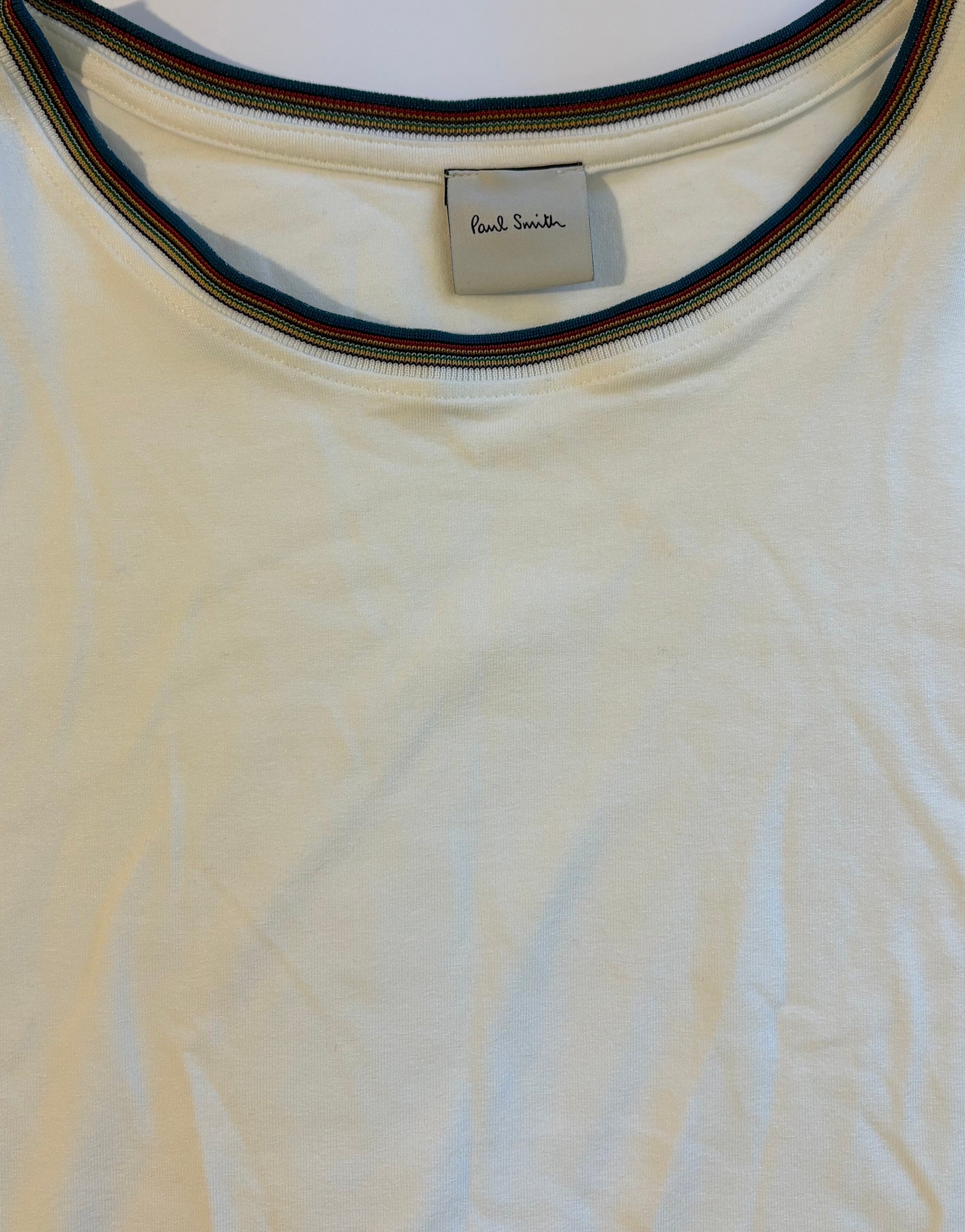 Paul Smith Women's Cream T-Shirt Signature Stripe Ringer Neck Short Sleeve Tee