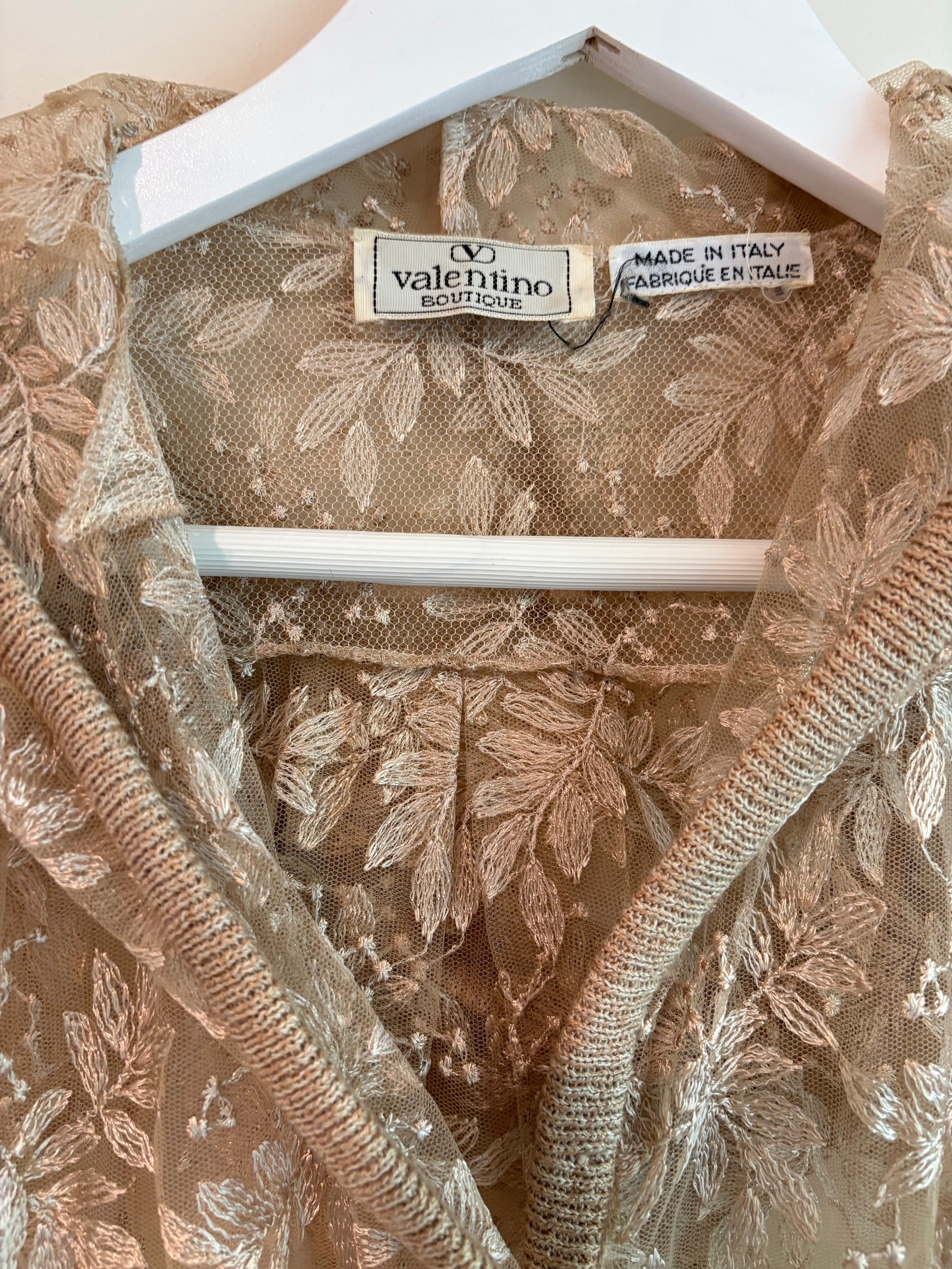 Vintage Valentino Boutique Sheer Floral Lace Hooded Blouse Jacket Gold Buttons
