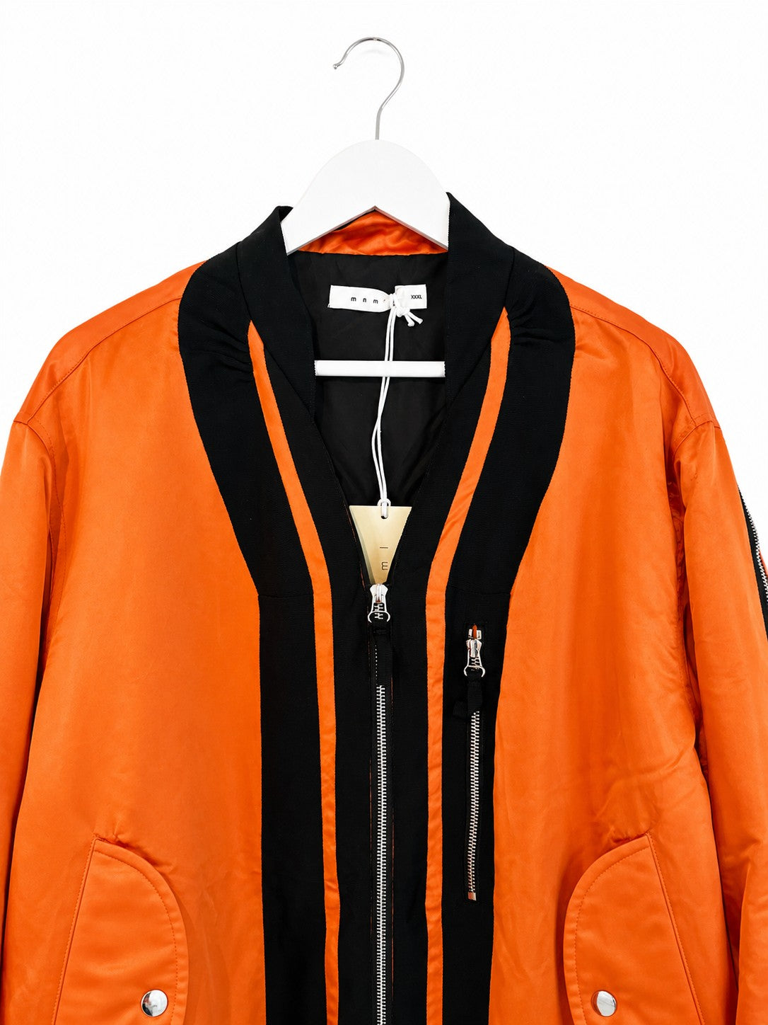 mnml Orange & Black Zip-Detail Satin Bomber Jacket Men's XXXL Oversized