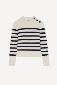 ba&sh Breton Striped Knit Sweater Cream Navy Button Shoulder Size 3 (US M)