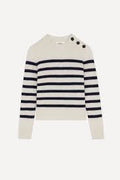 ba&sh Breton Striped Knit Sweater Cream Navy Button Shoulder Size 3 (US M)