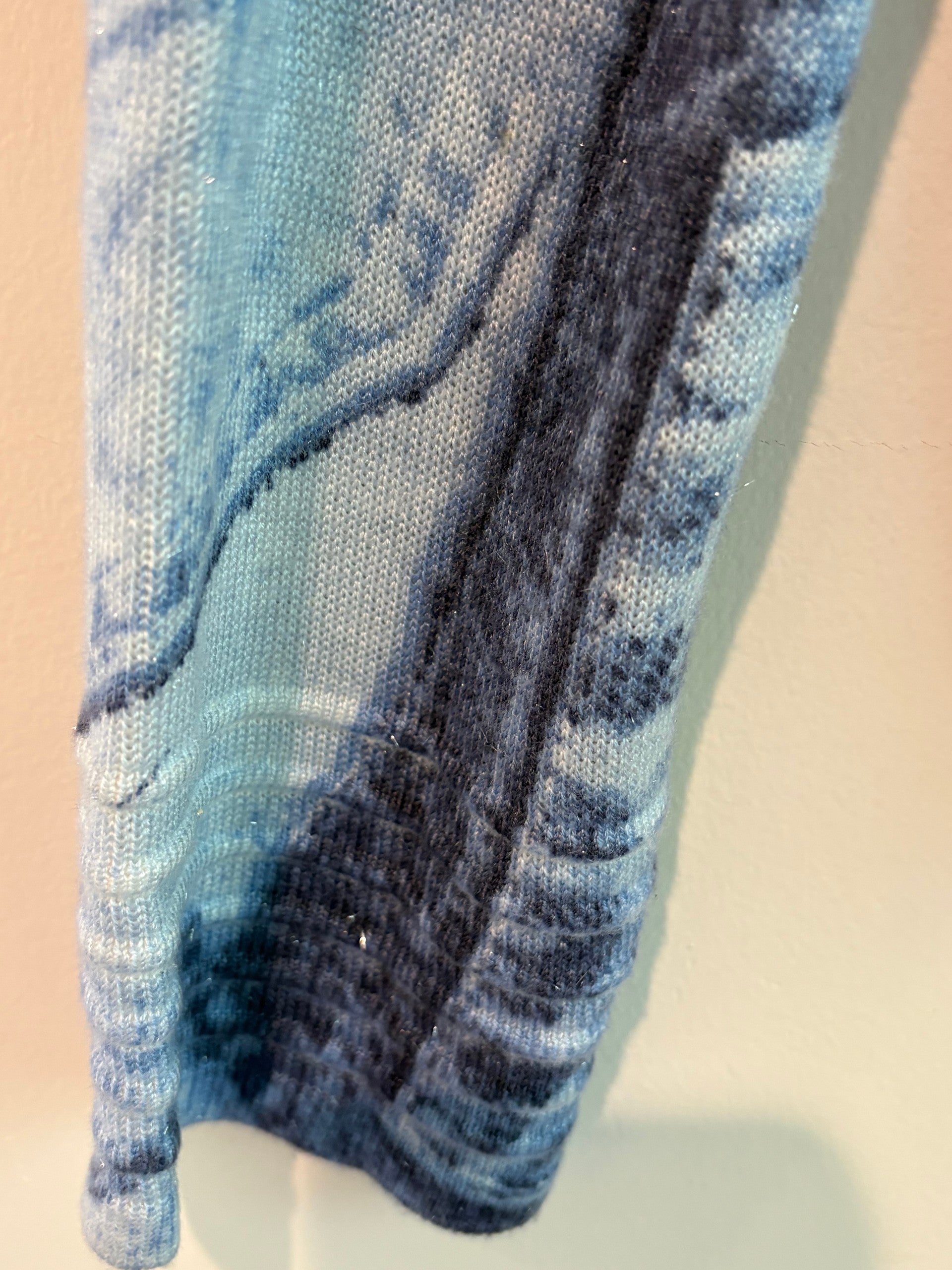 LEO & UGO Women's Denim-Print Cardigan Blue Studded Trompe l'oeil V-Neck Size 3