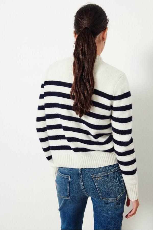 ba&sh Breton Striped Knit Sweater Cream Navy Button Shoulder Size 3 (US M)