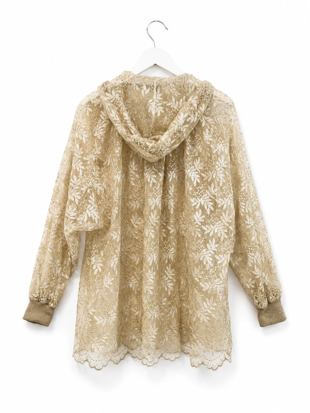 Vintage Valentino Boutique Sheer Floral Lace Hooded Blouse Jacket Gold Buttons