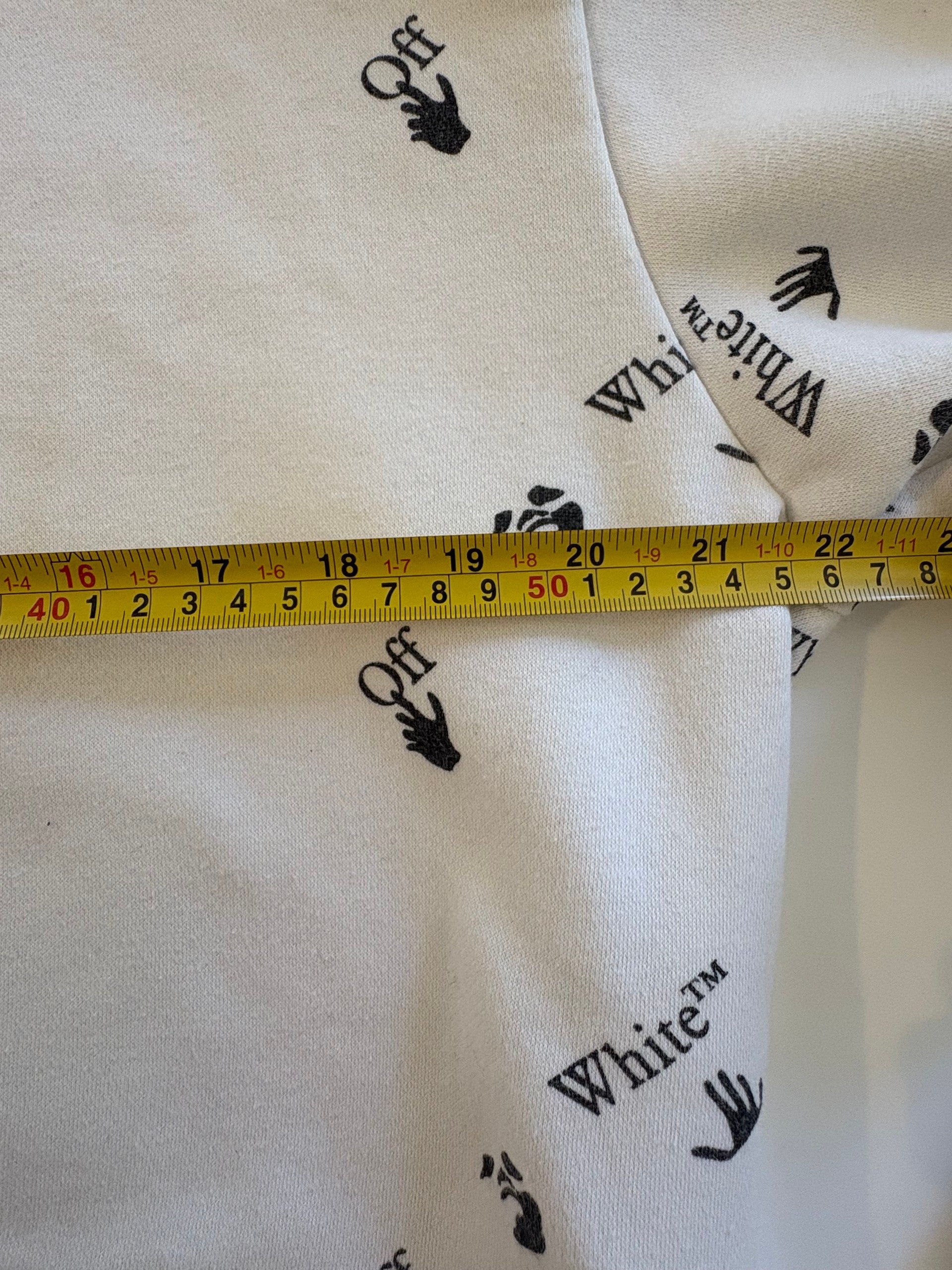 Off-White c/o Virgil Abloh All-Over Logo Hoodie White Hand Print Pullover