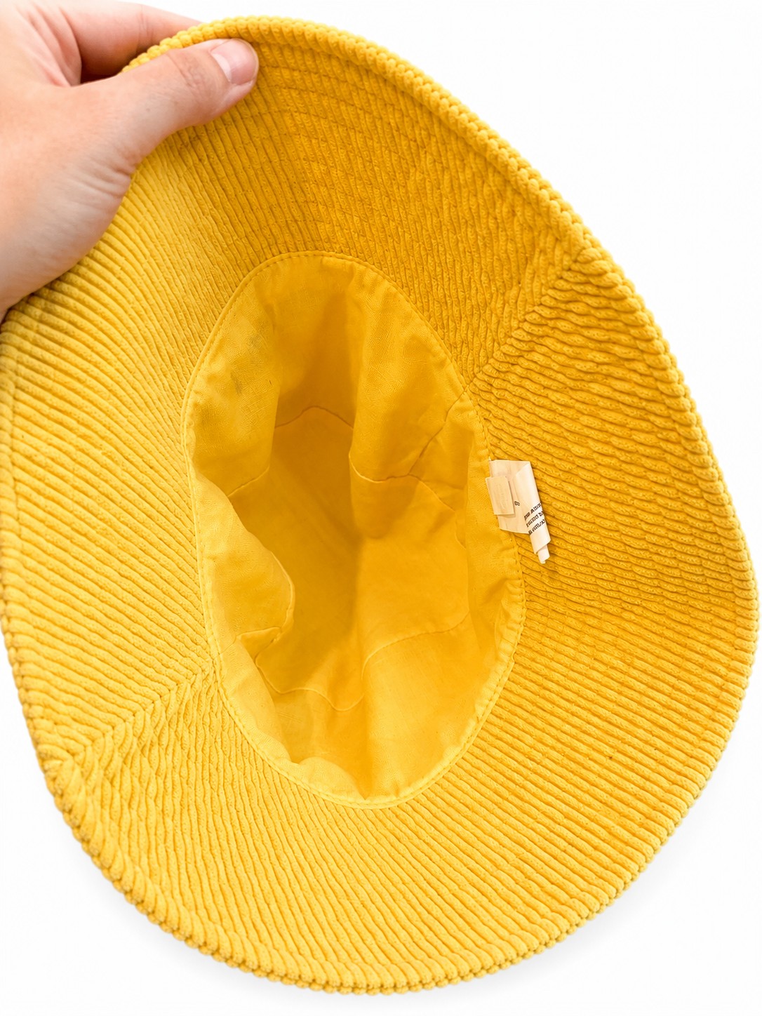 Corduroy Bucket Hat Yellow "Let's Be Friends" Embroidered Wide Brim Sun Hat