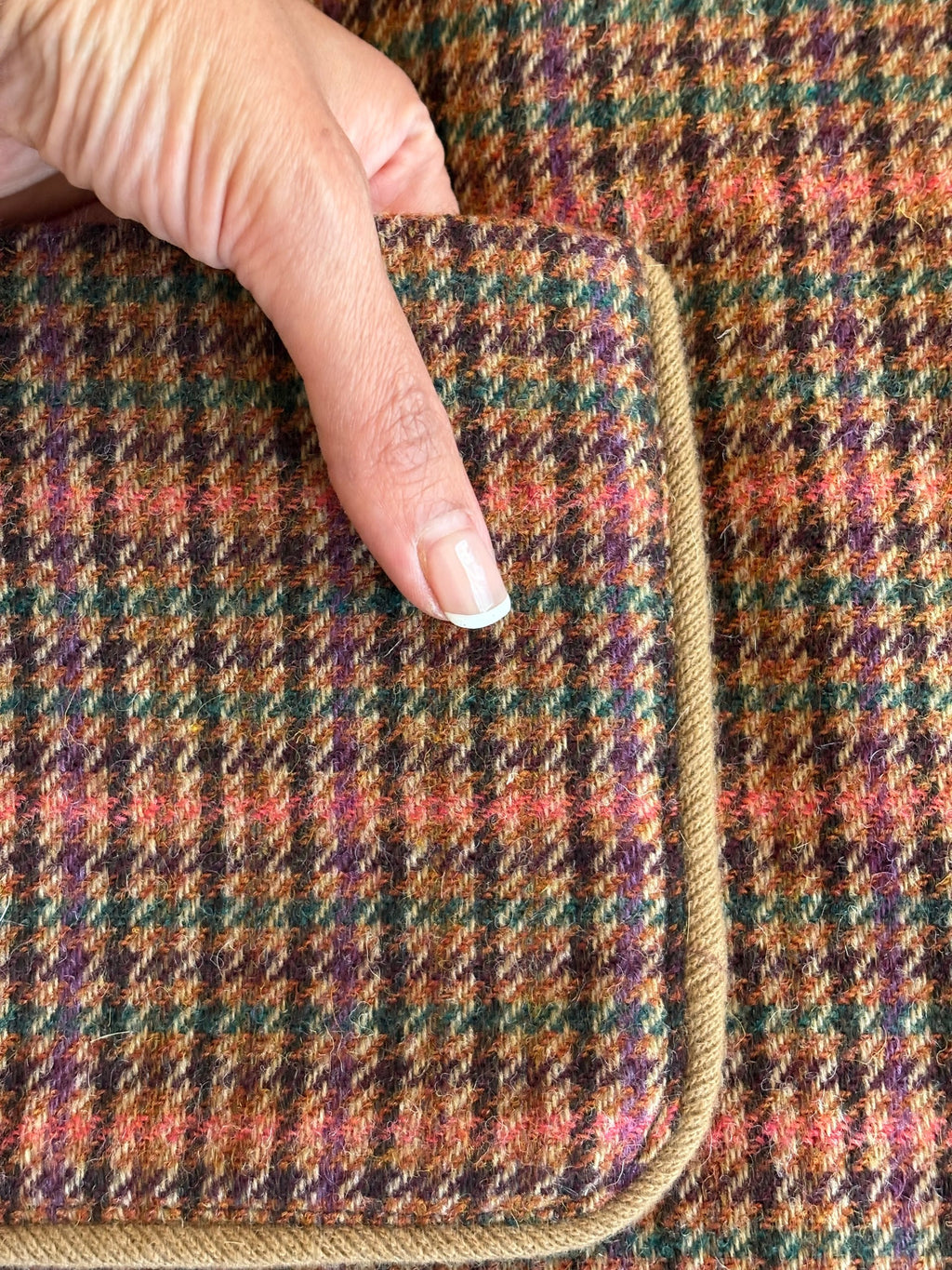 Wool Houndstooth Plaid Pinafore Mini Dress Size 6 Jewel Button Brown Multicolor