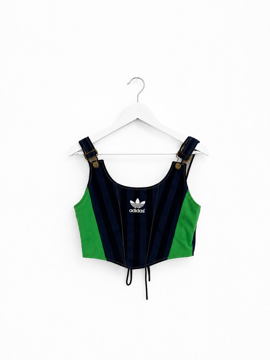 adidas Originals Reworked Corset Crop Top Navy Green Stripe Lace-Up Bustier