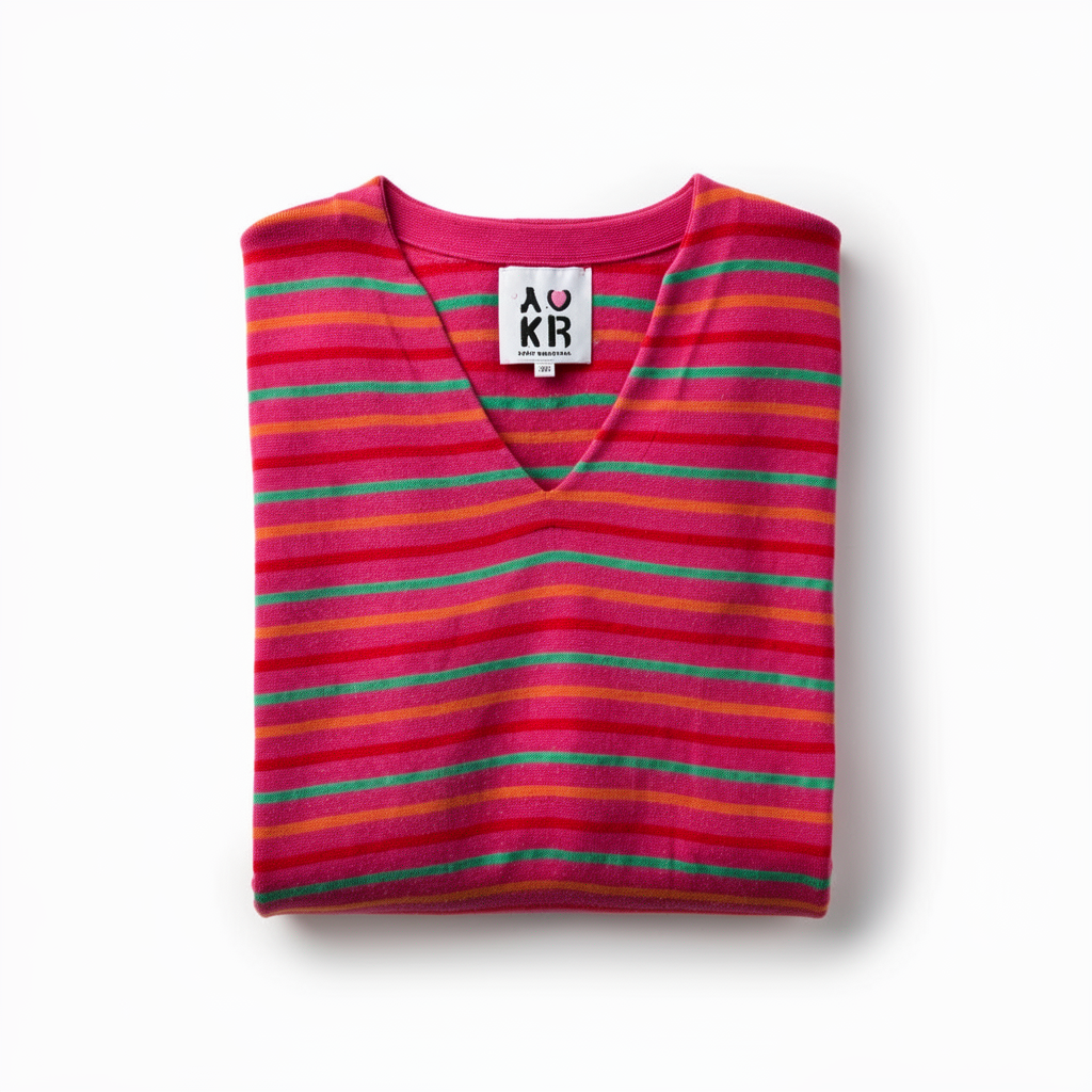XO KR Kerri Rosenthal Pink Striped V-Neck Sweater Heart Button Cuffs Womens