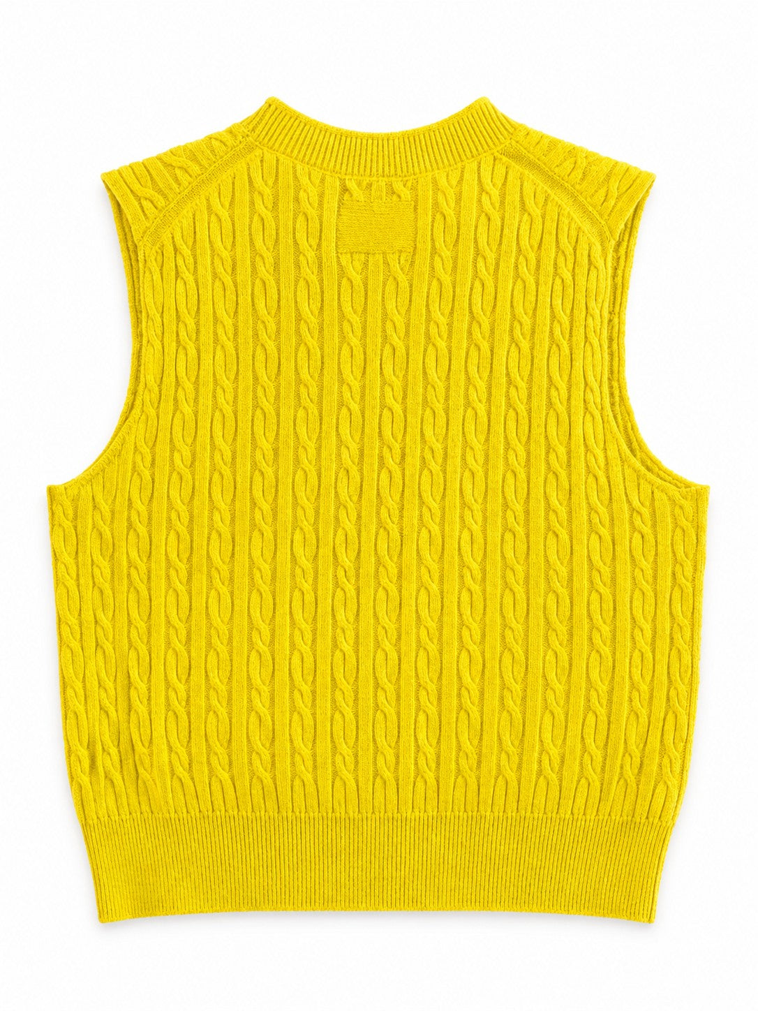 Guest in Residence 100% Cashmere Cable Knit Sweater Vest Yellow Crewneck Sleeveless