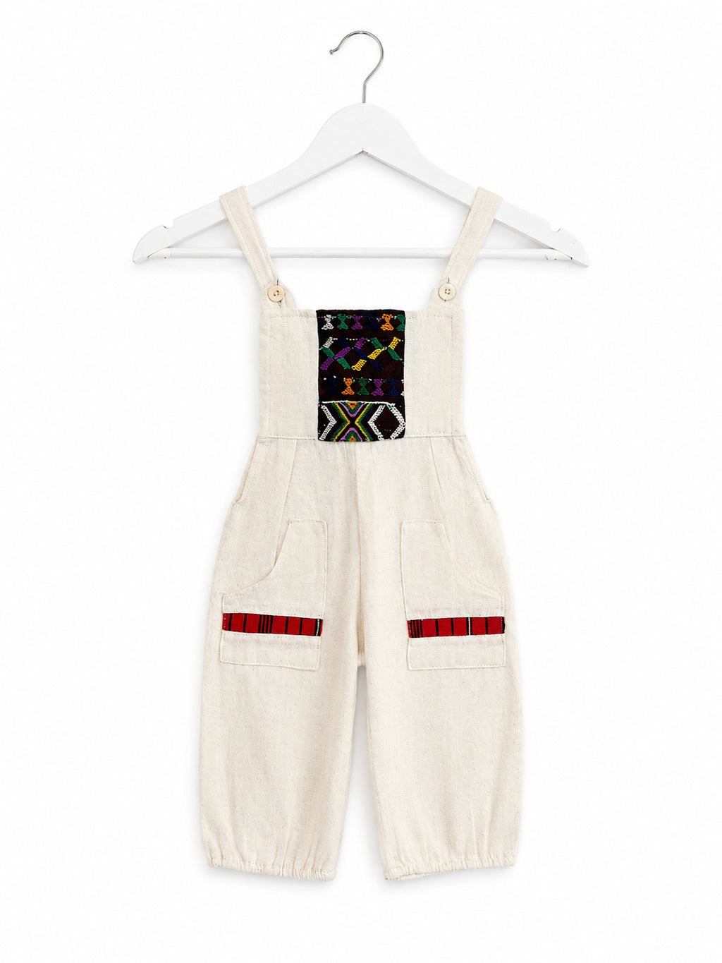 Handmade Kids Cotton Overall Jumpsuit Natural Cream w/ Mayan Woven Panel Romper