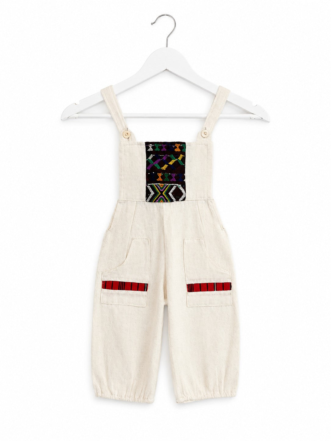 Handmade Kids Cotton Overall Jumpsuit Natural Cream w/ Mayan Woven Panel Romper
