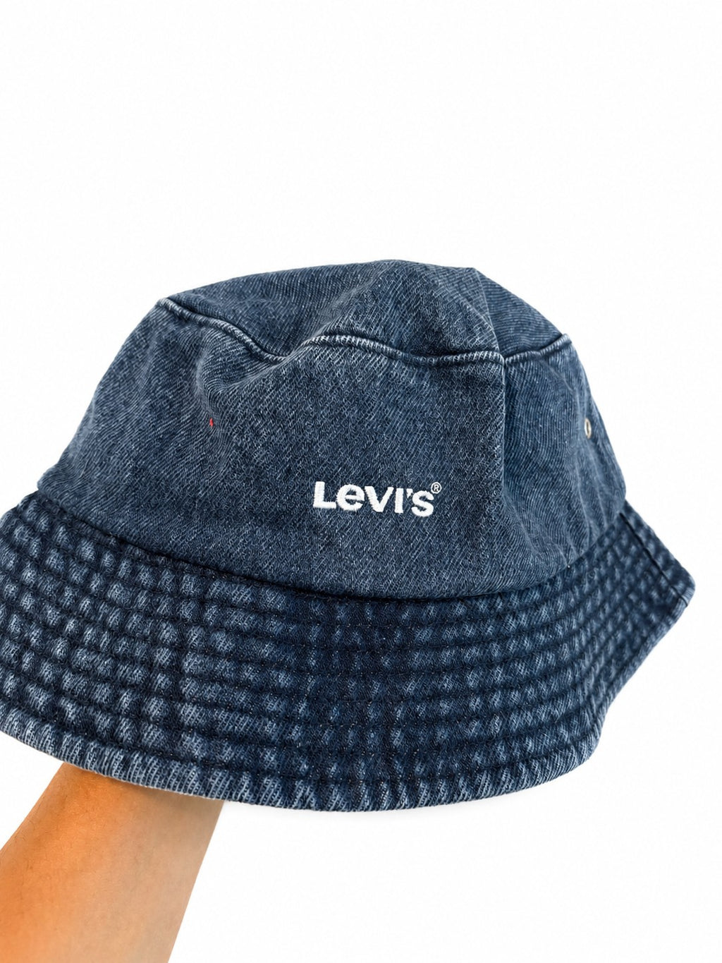 Levi's Denim Bucket Hat Blue Washed Indigo Embroidered Logo Unisex Sun Hat