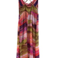 Watercolor Abstract Print Cowl Neck Strappy Back Slip Maxi Dress Multicolor