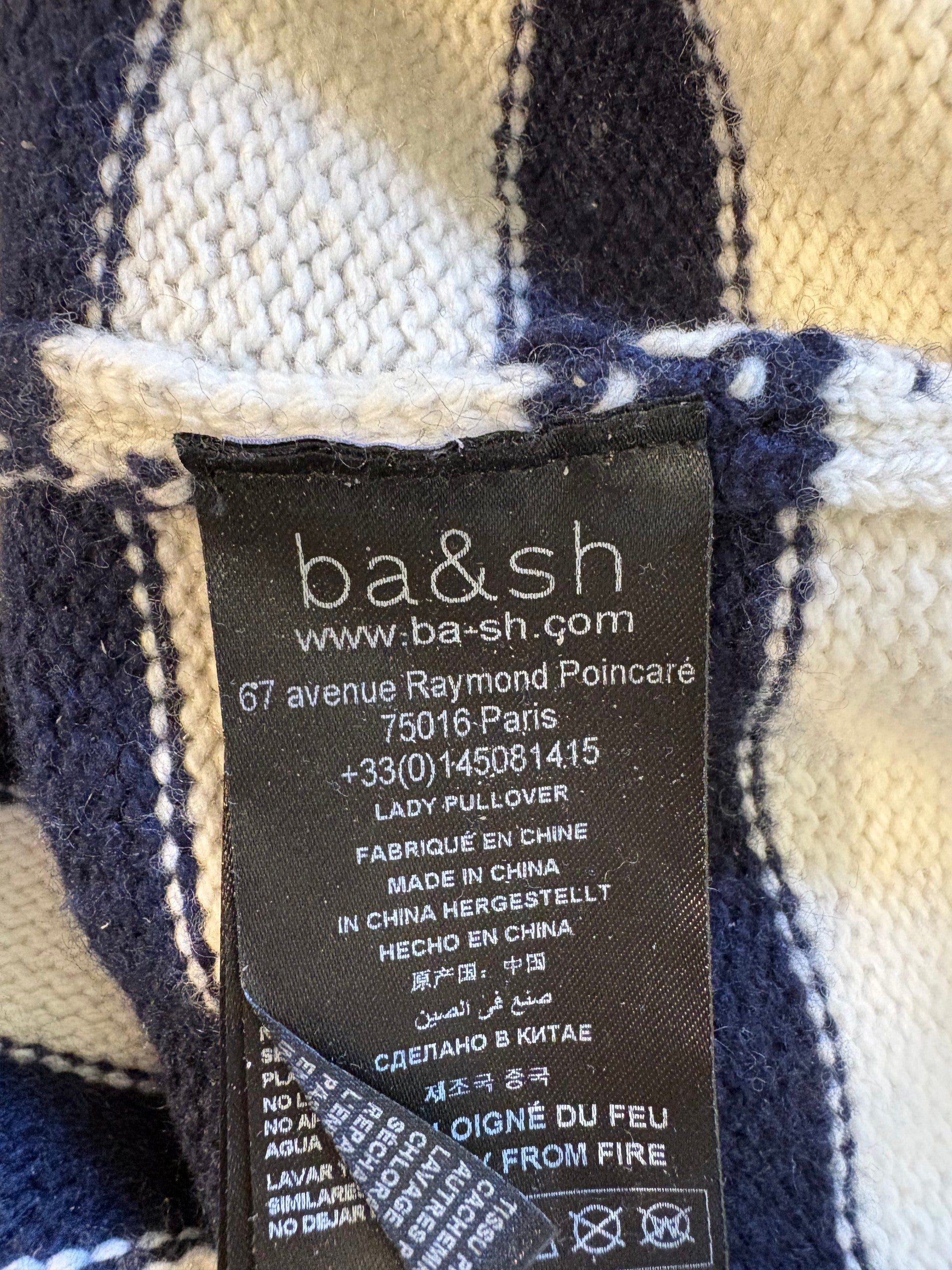ba&sh Breton Striped Knit Sweater Cream Navy Button Shoulder Size 3 (US M)