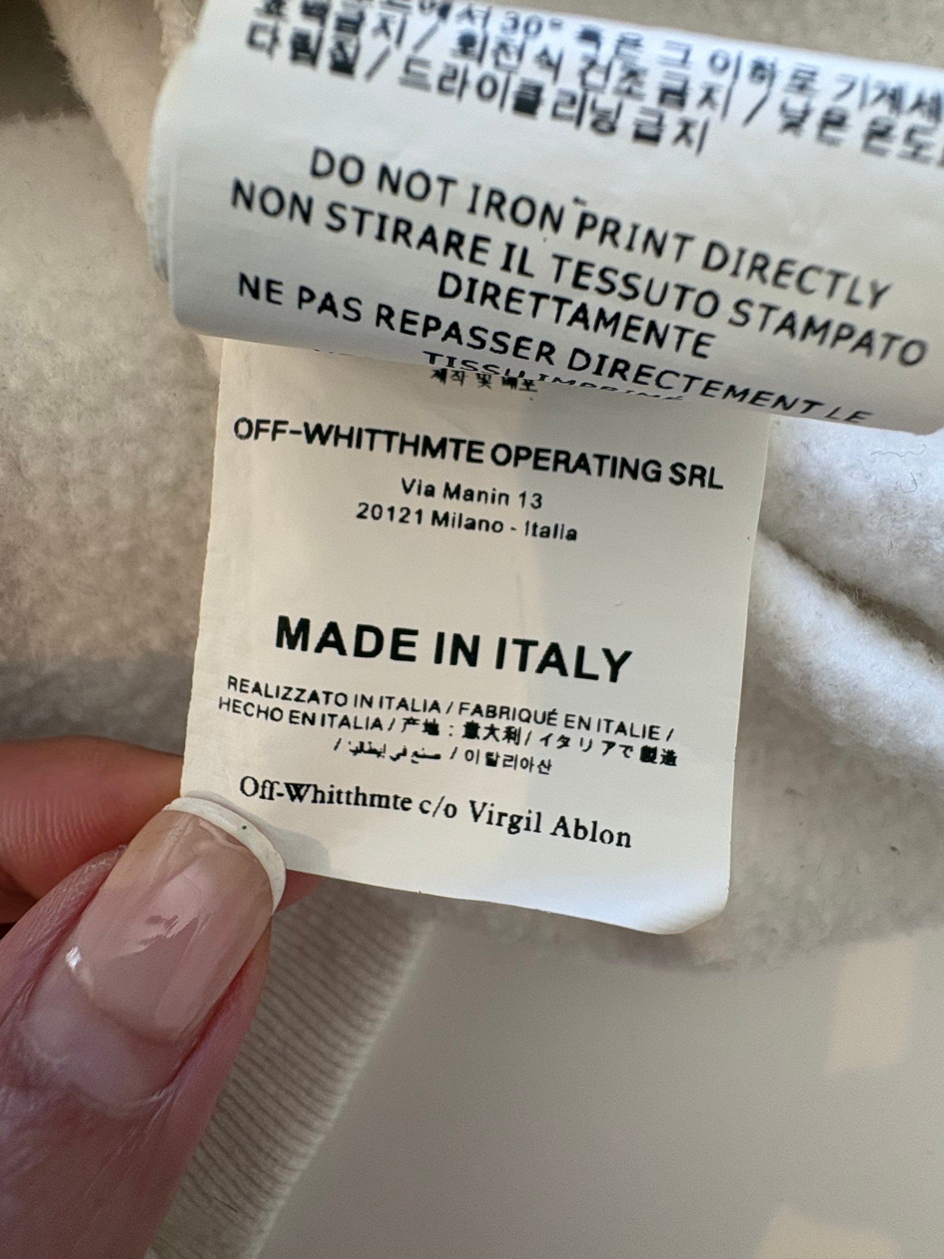 Off-White c/o Virgil Abloh All-Over Logo Hoodie White Hand Print Pullover