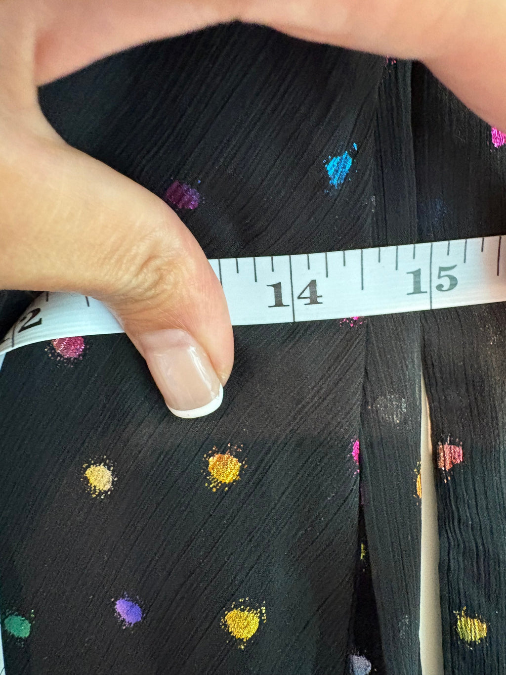 Ali & Jay Los Angeles Black Sheer Chiffon Rainbow Metallic Dot Tie-Shoulder Top